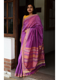 Pinkish Purple , Handwoven Organic Cotton, Textured Weave , Jacquard, Work Wear Saree